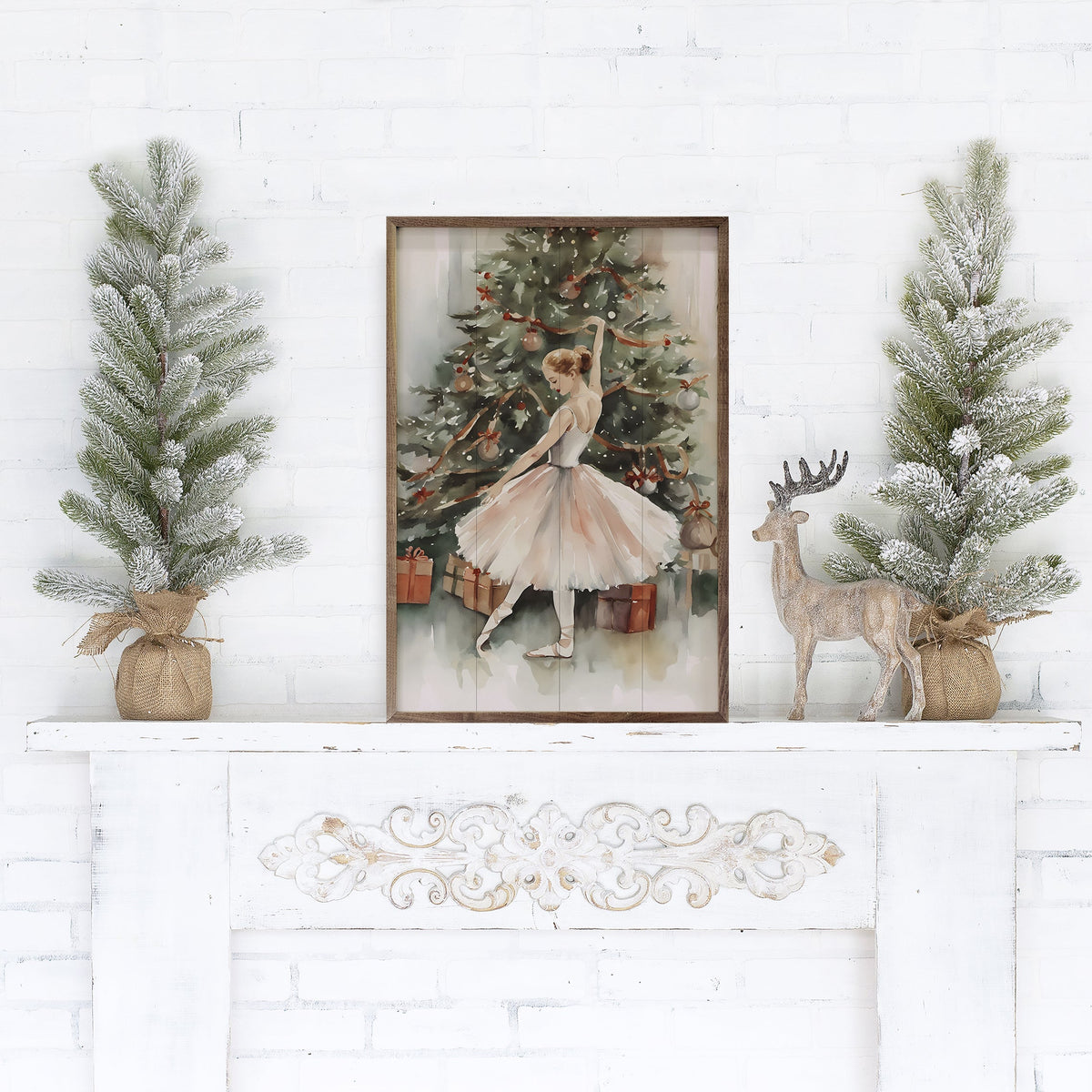 Dancer By Christmas Tree Printed and Framed Wall Sign