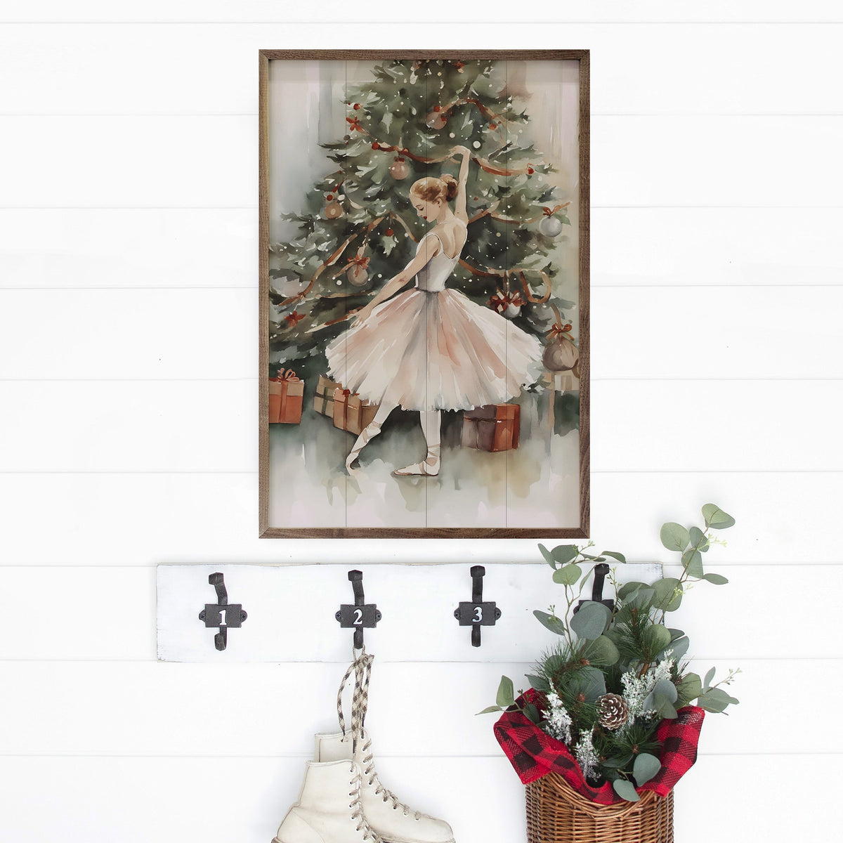 Dancer By Christmas Tree Printed and Framed Wall Sign