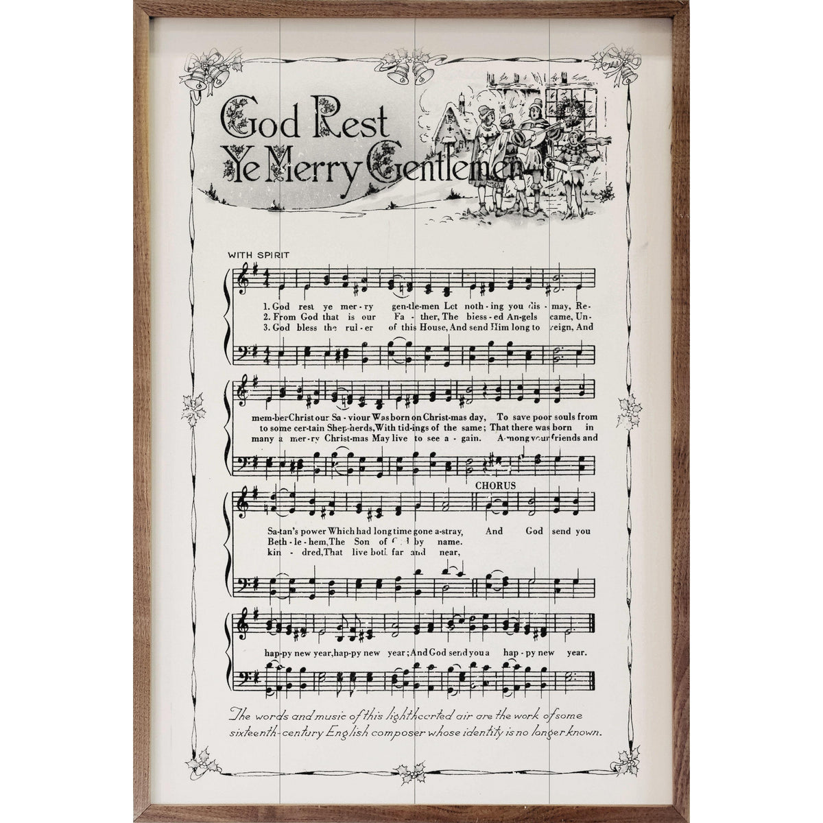God Rest Ye Merry Gentlemen Sheet Music Printed and Framed Wall Sign