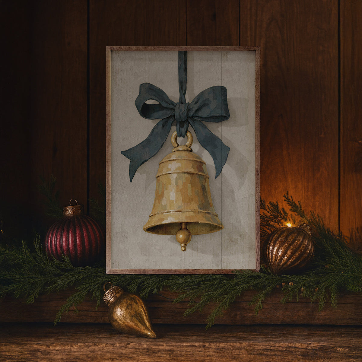 Hanging Bell Ribbon Printed and Framed Wall Sign