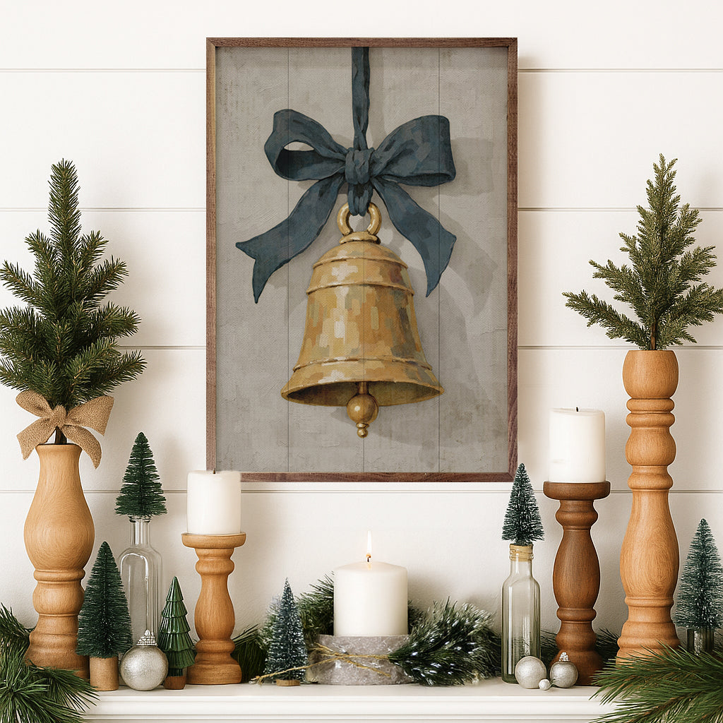 Hanging Bell Ribbon Printed and Framed Wall Sign