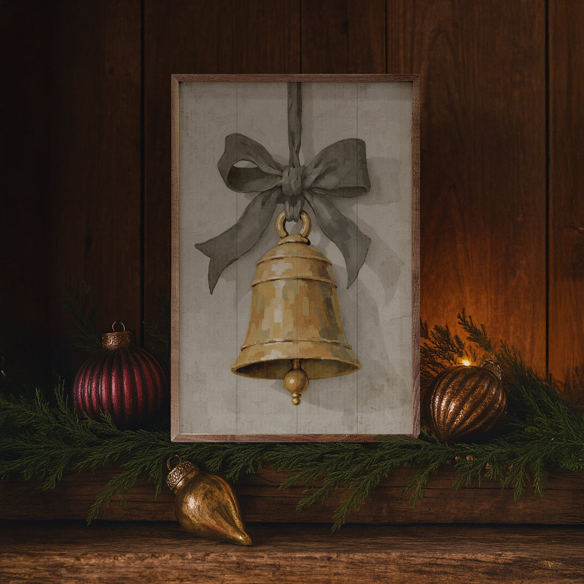 Hanging Bell Ribbon Printed and Framed Wall Sign