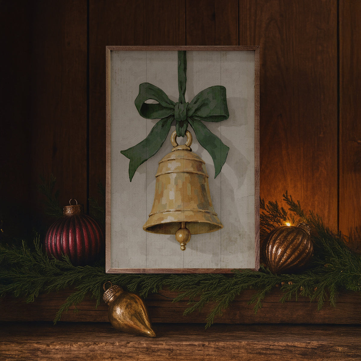 Hanging Bell Ribbon Printed and Framed Wall Sign