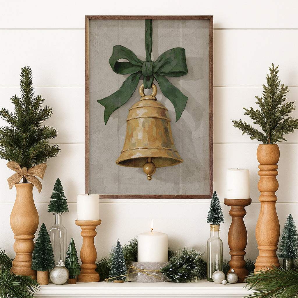 Hanging Bell Ribbon Printed and Framed Wall Sign