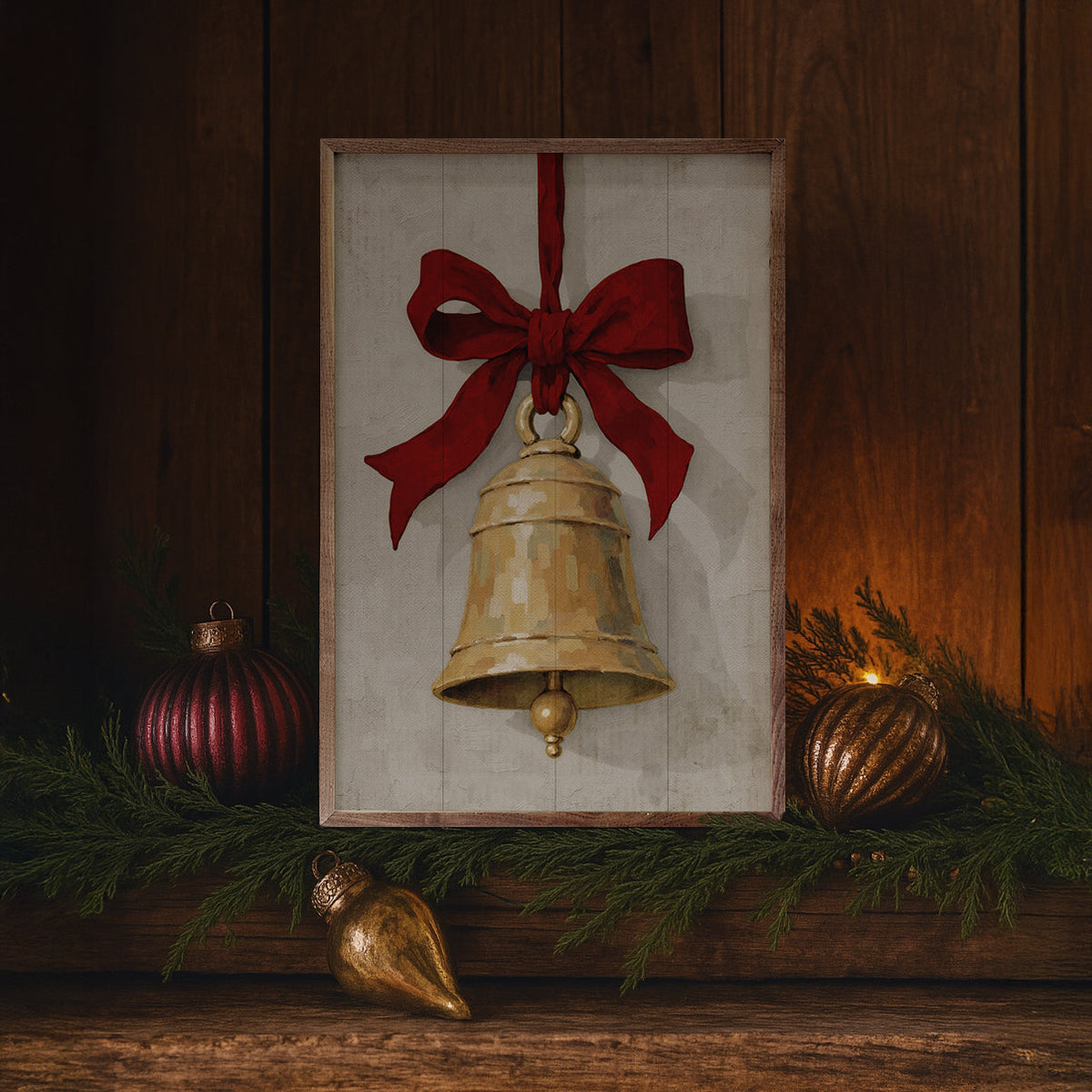 Hanging Bell Ribbon Printed and Framed Wall Sign