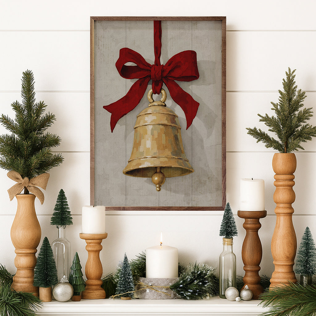 Hanging Bell Ribbon Printed and Framed Wall Sign