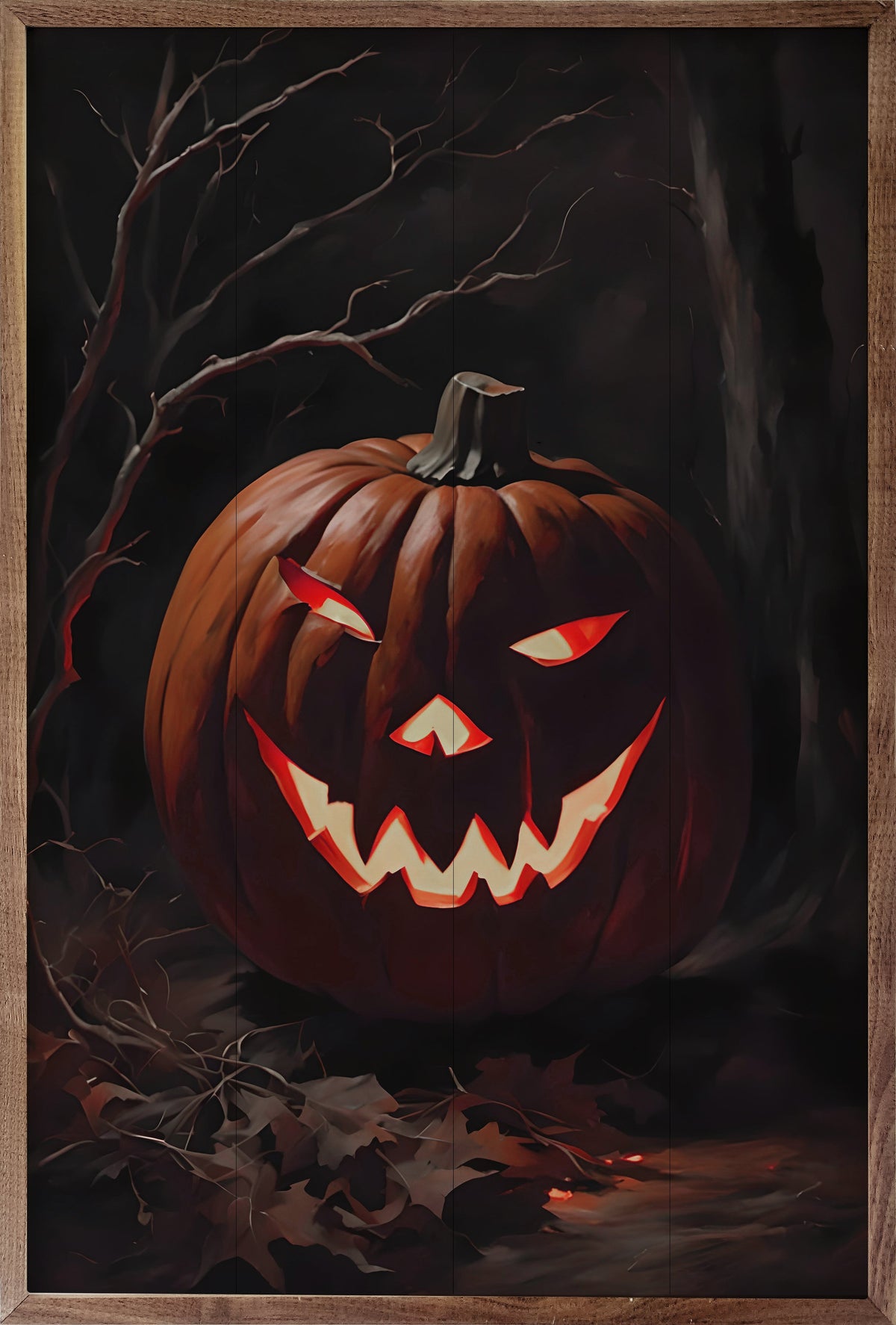 Haunted Pumpkin At Night Printed and Framed Wall Sign
