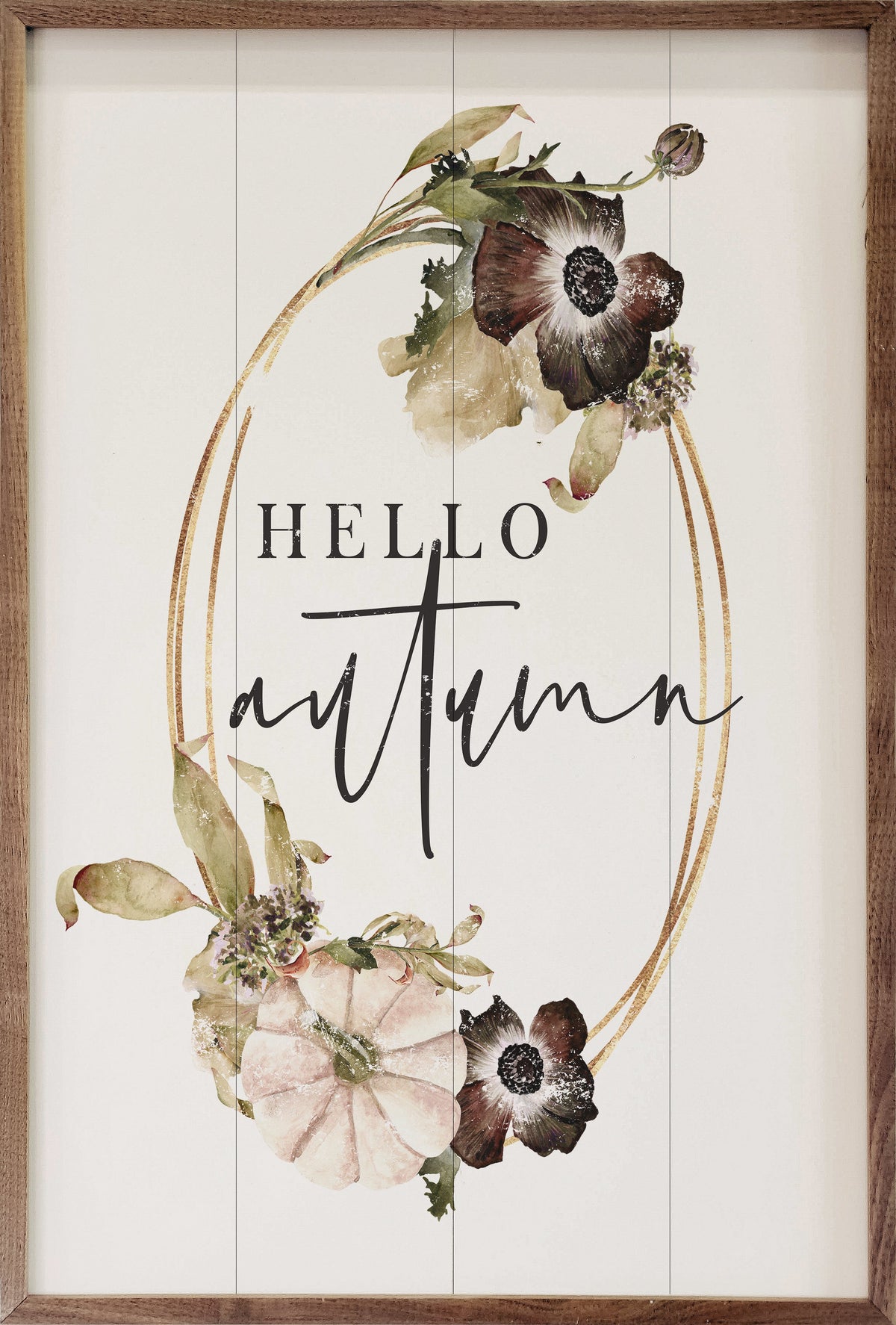 Hello Autumn Wreath White Printed and Framed Wall Sign