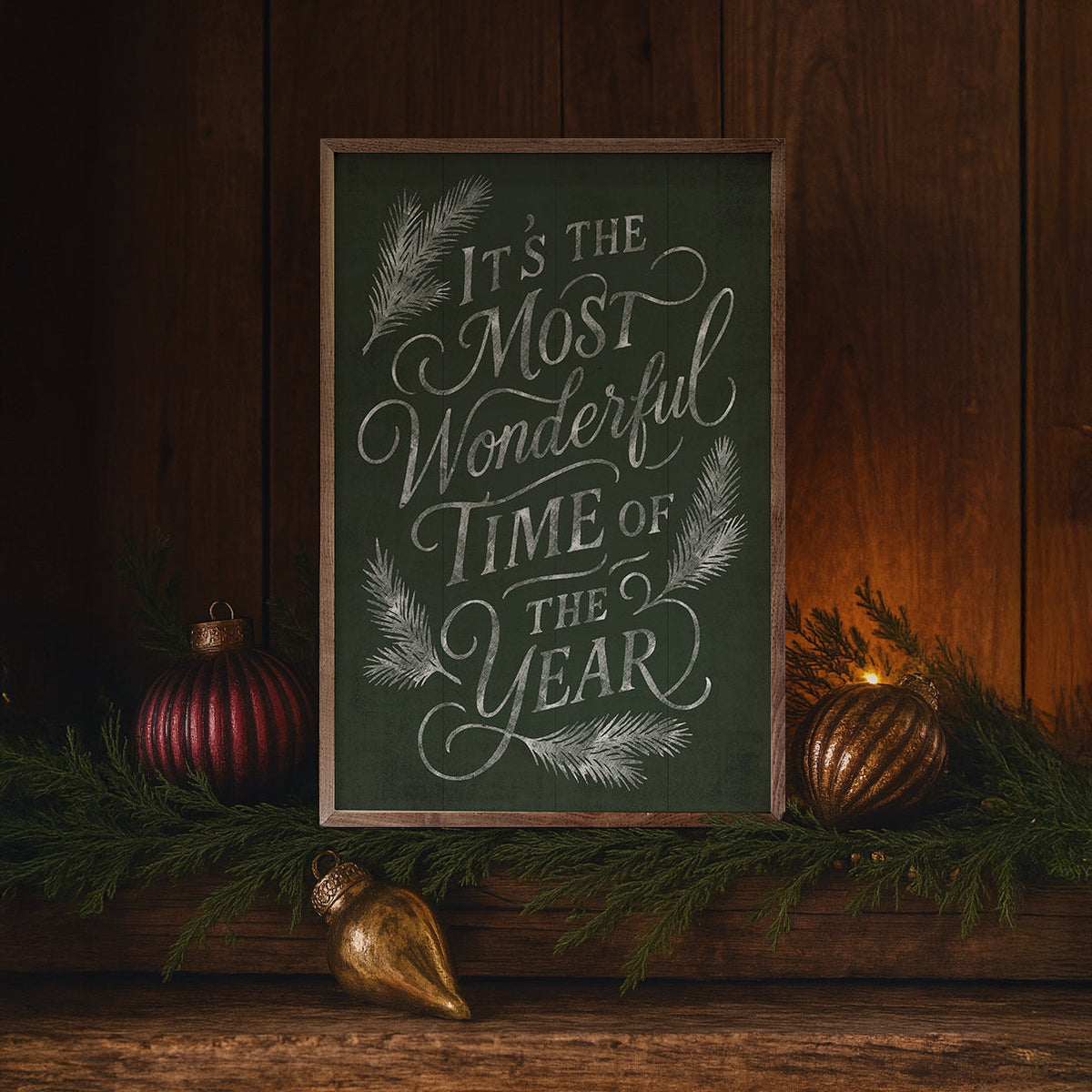 It's The Most Wonderful Time Pine Printed and Framed Wall Sign