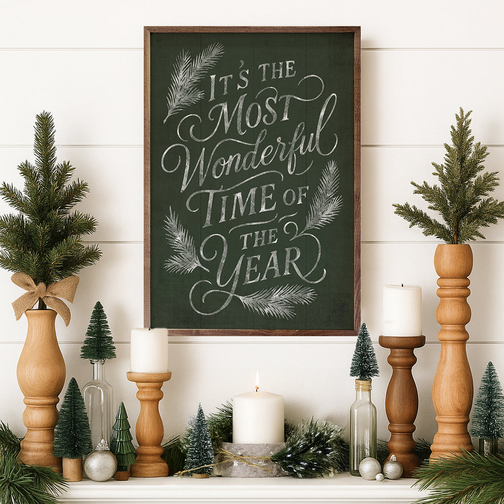 It's The Most Wonderful Time Pine Printed and Framed Wall Sign