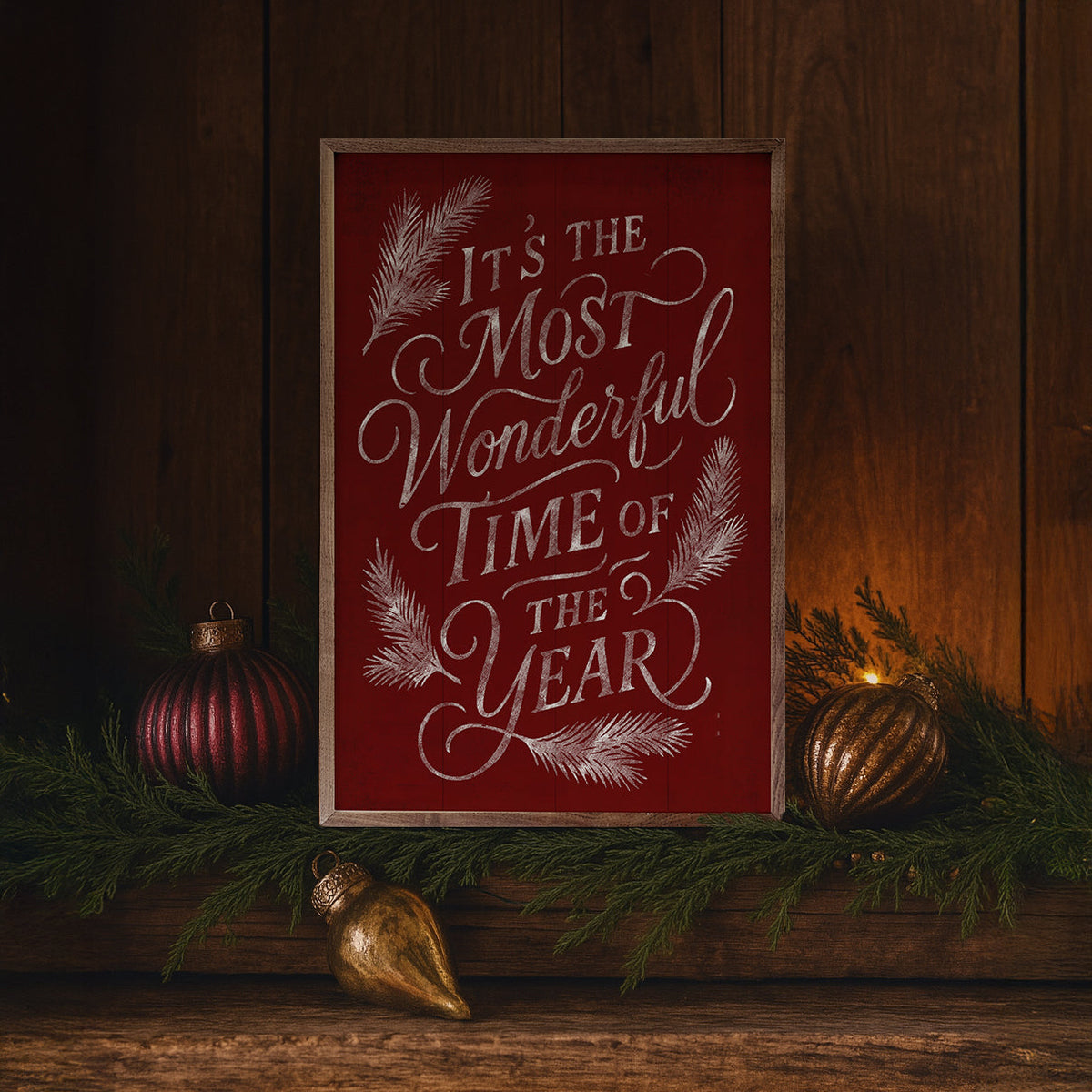 It's The Most Wonderful Time Pine Printed and Framed Wall Sign