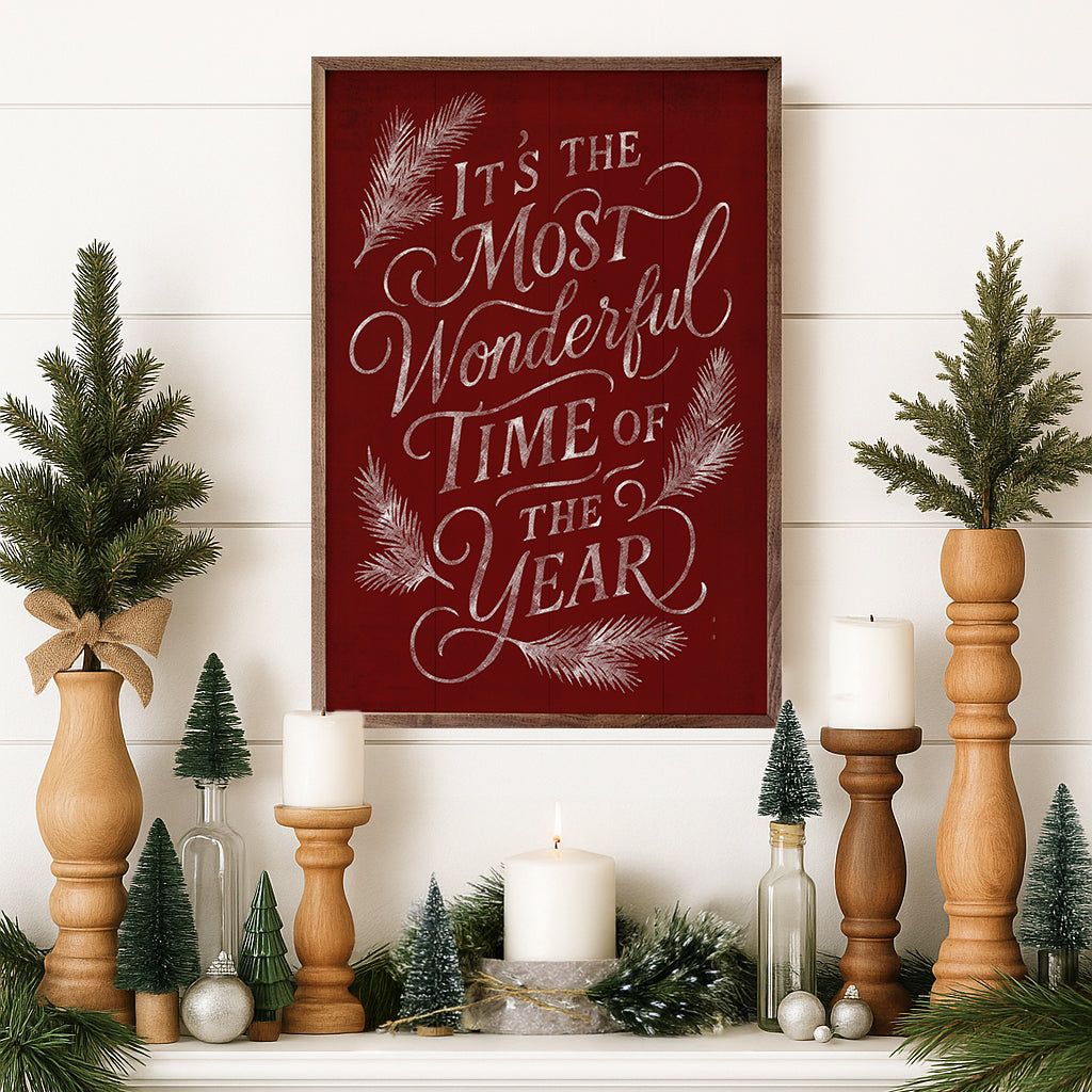 It's The Most Wonderful Time Pine Printed and Framed Wall Sign