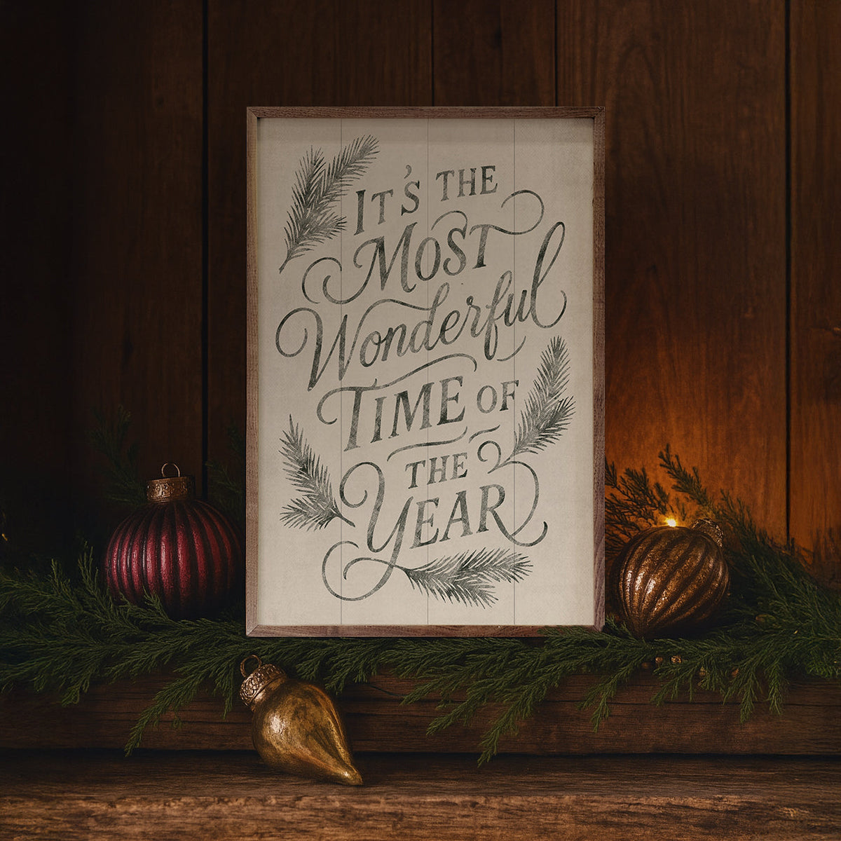 It's The Most Wonderful Time Pine Printed and Framed Wall Sign