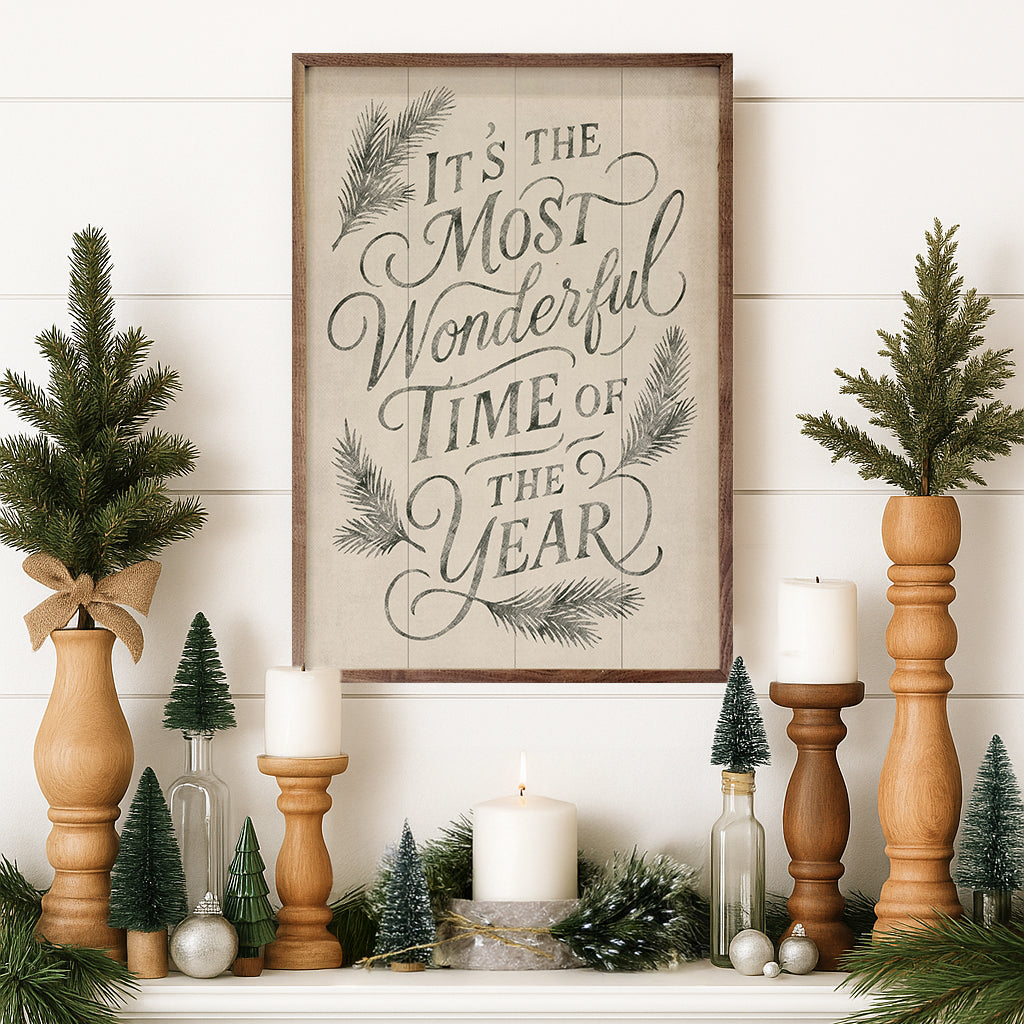 It's The Most Wonderful Time Pine Printed and Framed Wall Sign