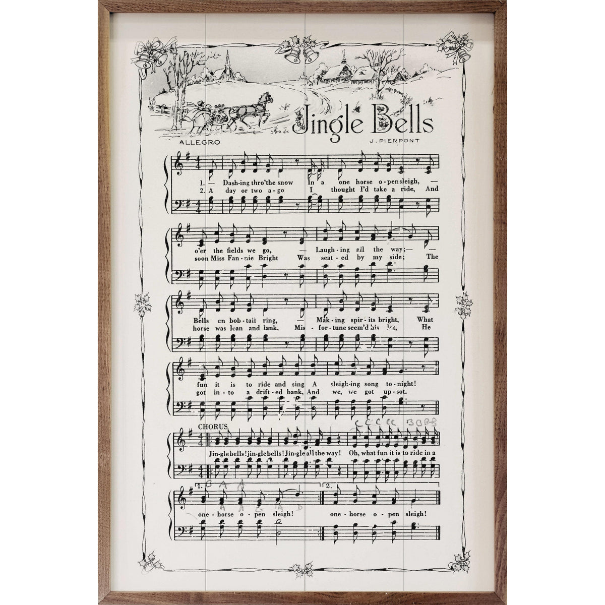 Jingle Bells Sheet Music Printed and Framed Wall Sign