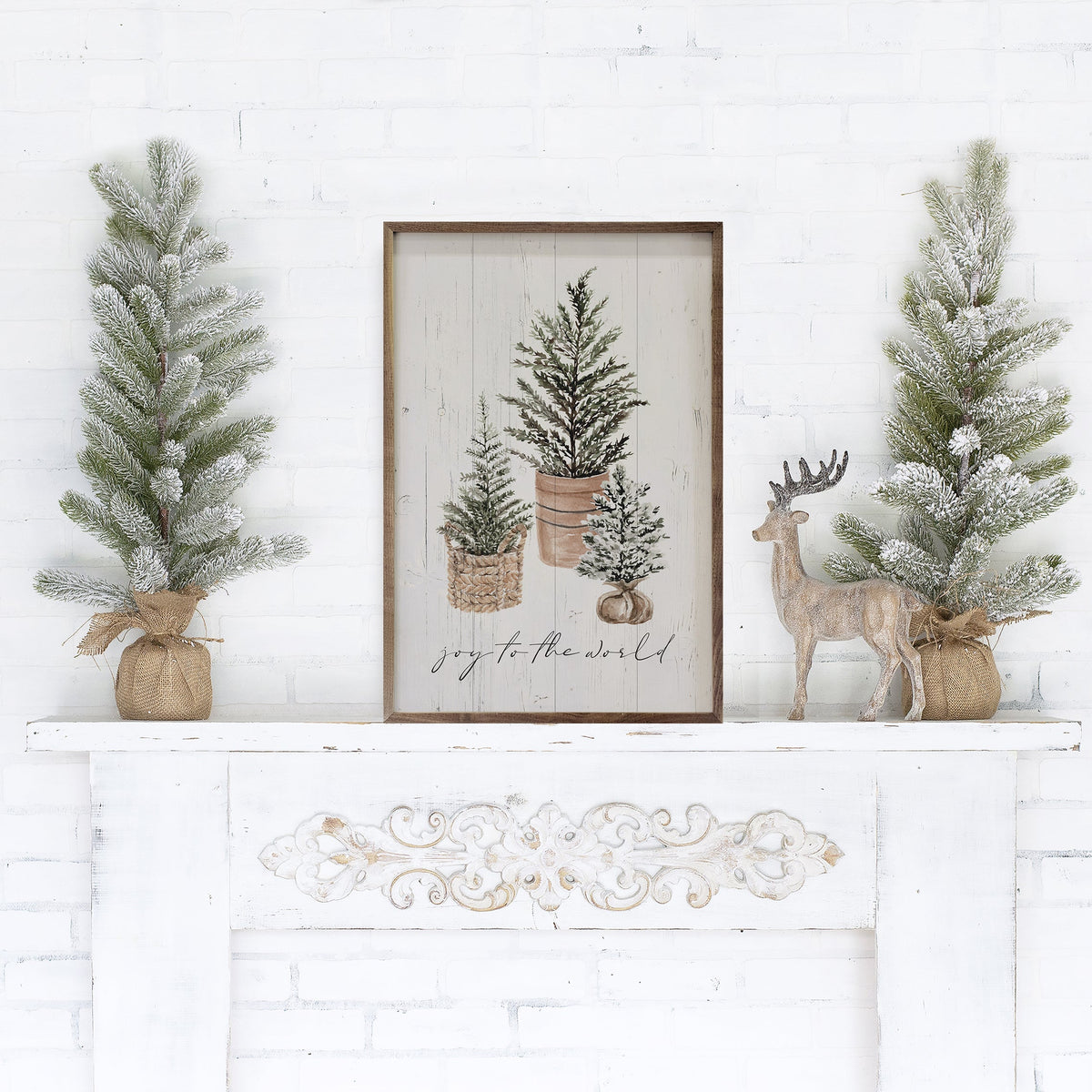Joy To The World Three Trees Printed and Framed Wall Sign
