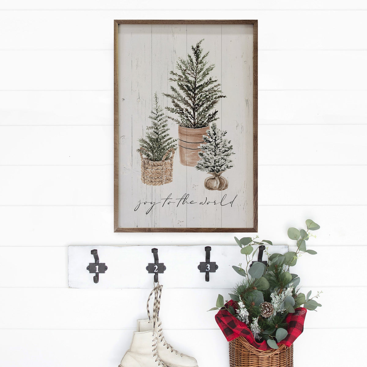 Joy To The World Three Trees Printed and Framed Wall Sign
