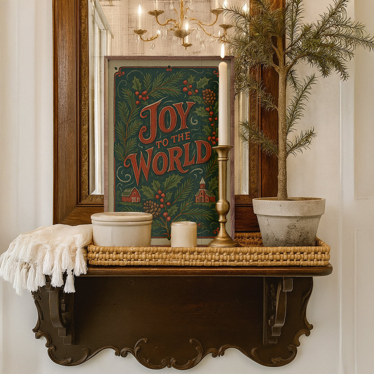 Joy To The World Vintage Postcard Printed and Framed Wall Sign