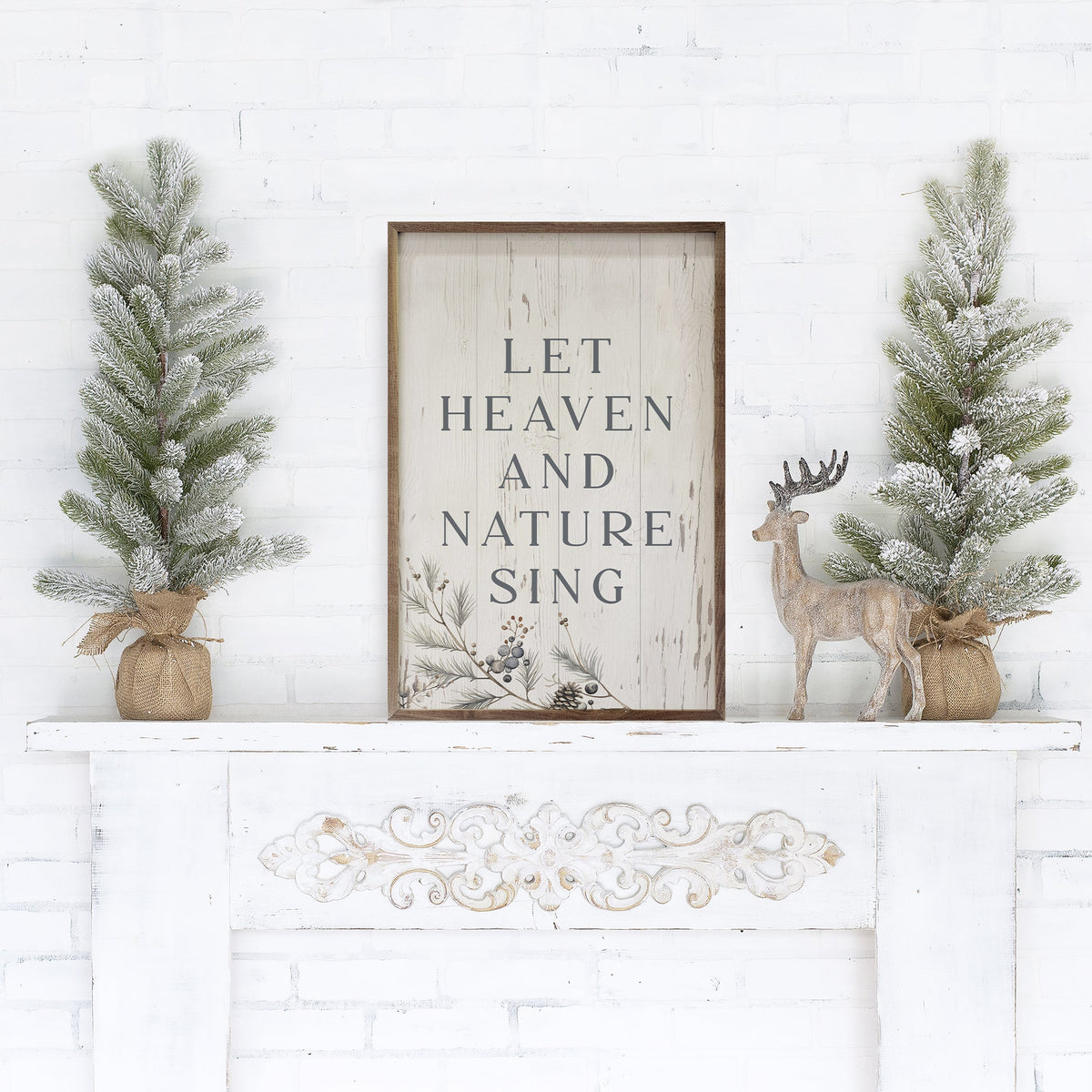 Let Heaven And Nature Vine Whitewash Printed and Framed Wall Sign