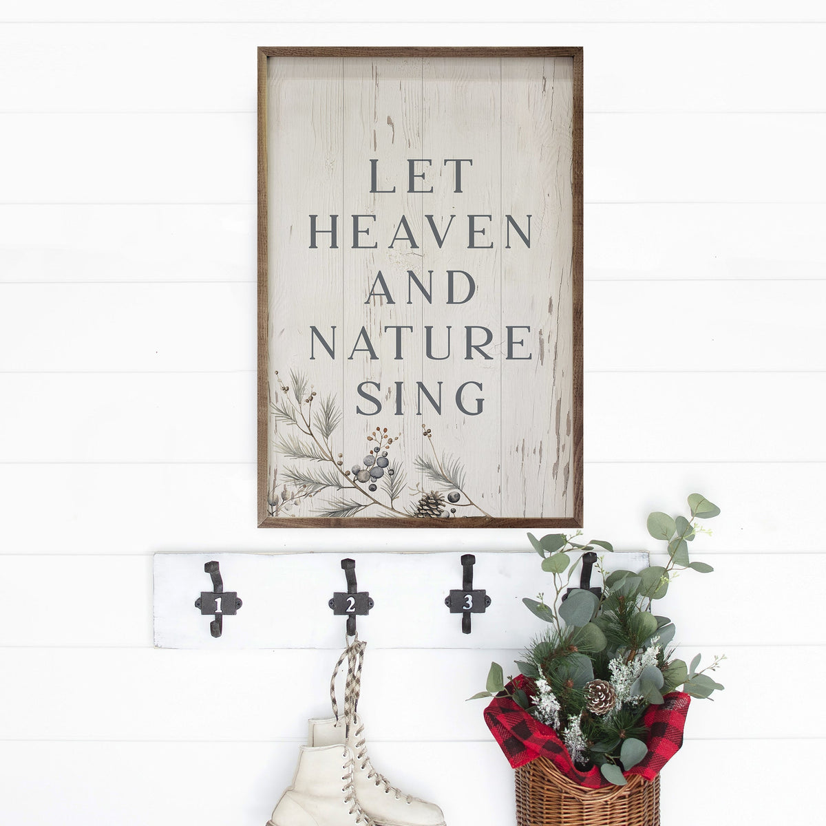Let Heaven And Nature Vine Whitewash Printed and Framed Wall Sign