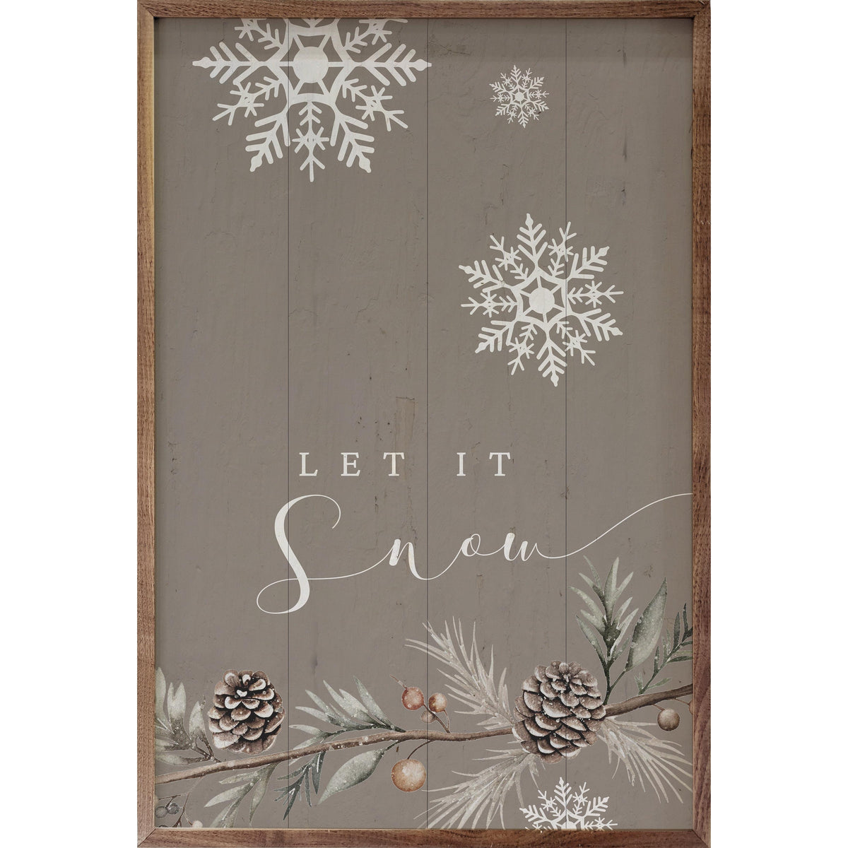 Let It Snow Snowflakes Gray Printed and Framed Wall Sign