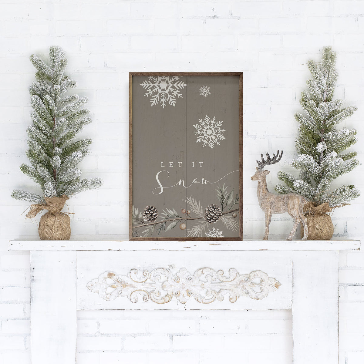 Let It Snow Snowflakes Gray Printed and Framed Wall Sign