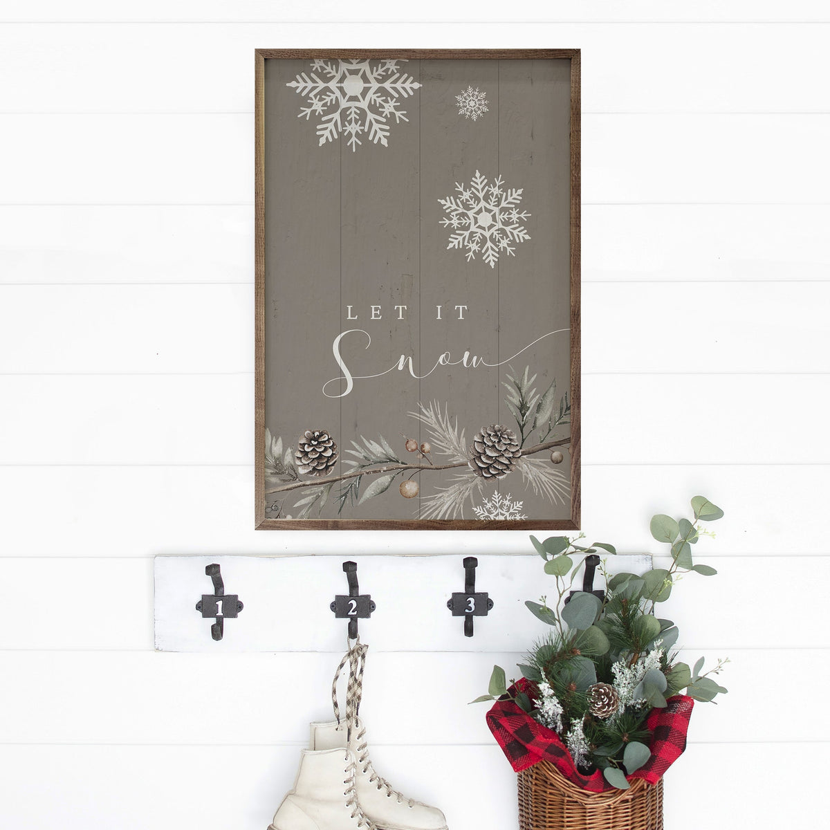 Let It Snow Snowflakes Gray Printed and Framed Wall Sign