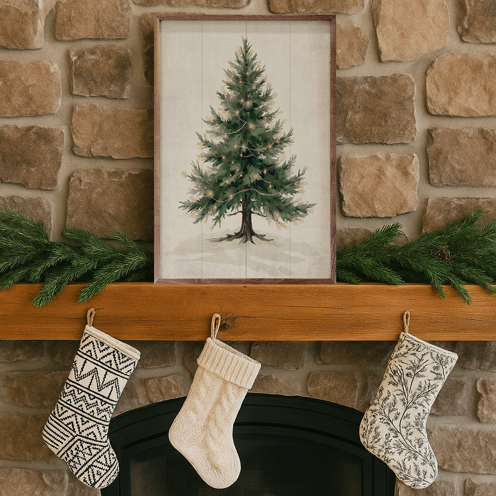 Lighted Pine Tree Printed and Framed Wall Sign