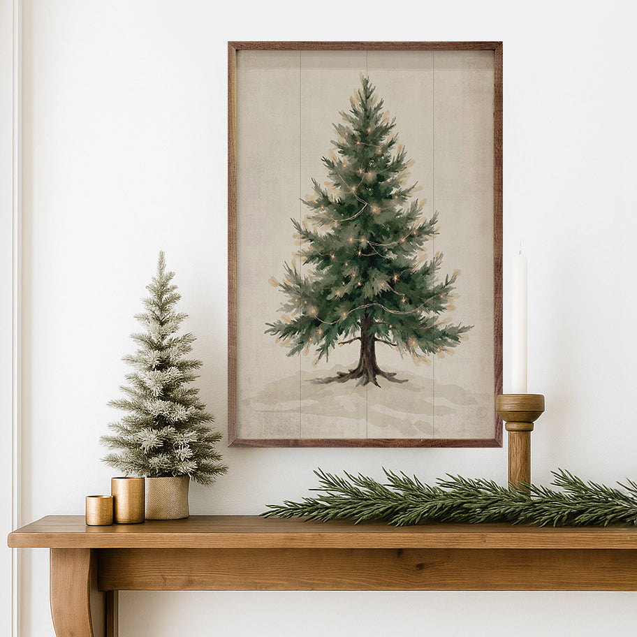 Lighted Pine Tree Printed and Framed Wall Sign