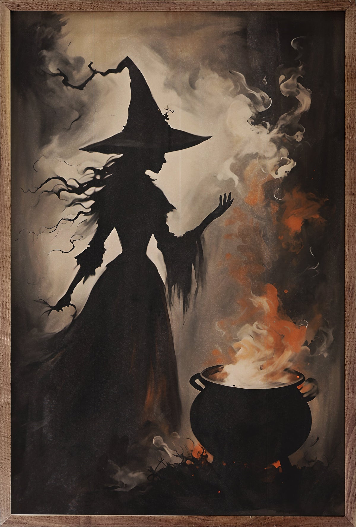 Magic And Mystery Witch With Cauldron Printed and Framed Wall Sign