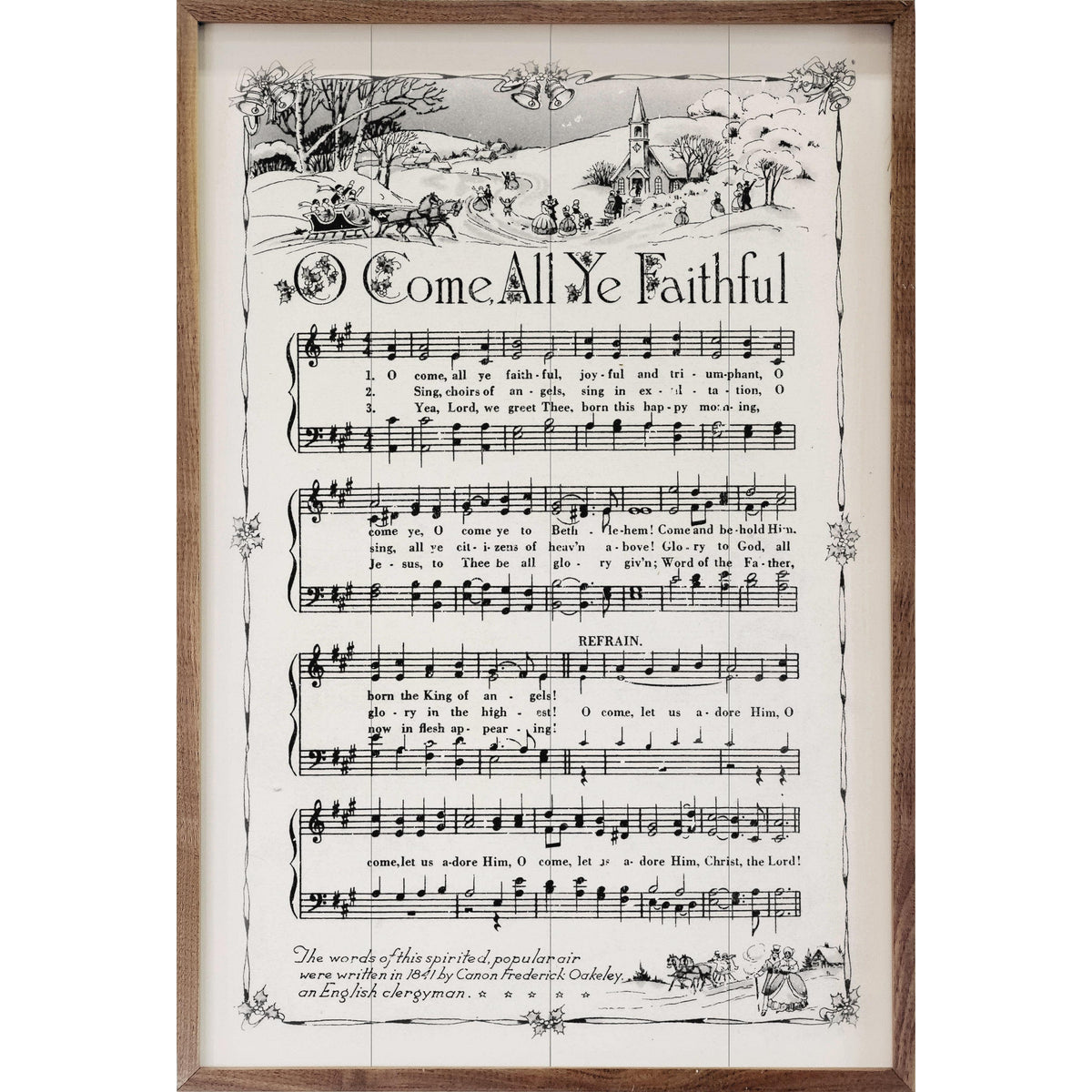 Oh Come All Ye Faithful Sheet Music Printed and Framed Wall Sign