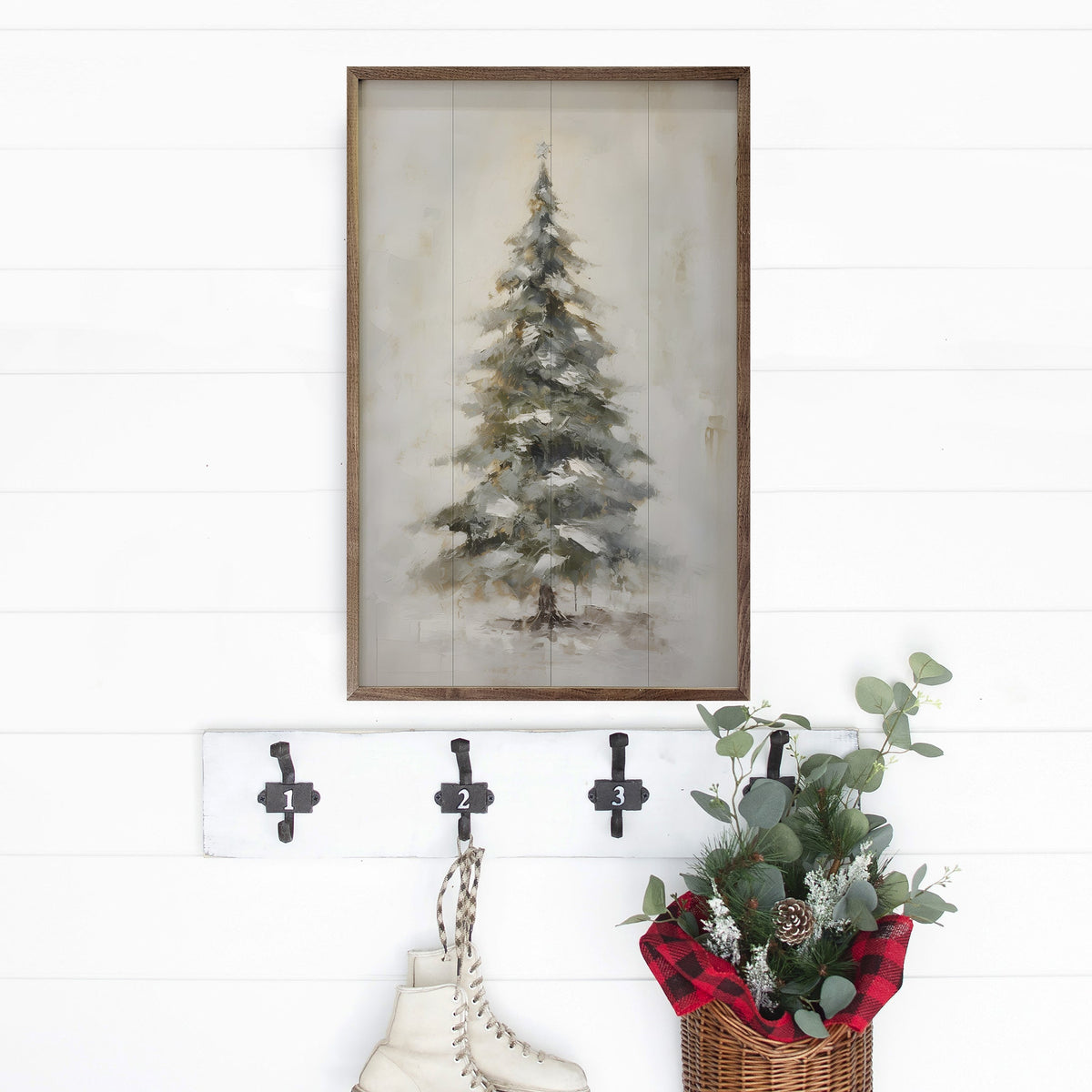 Pine Tree With Star By Petals Prints Designs Printed and Framed Wall Sign