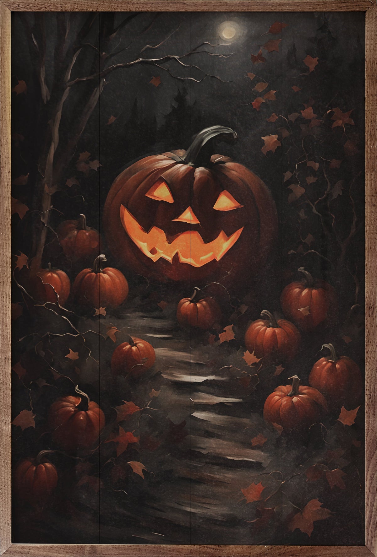 Pumpkin Path With Moon Printed and Framed Wall Sign