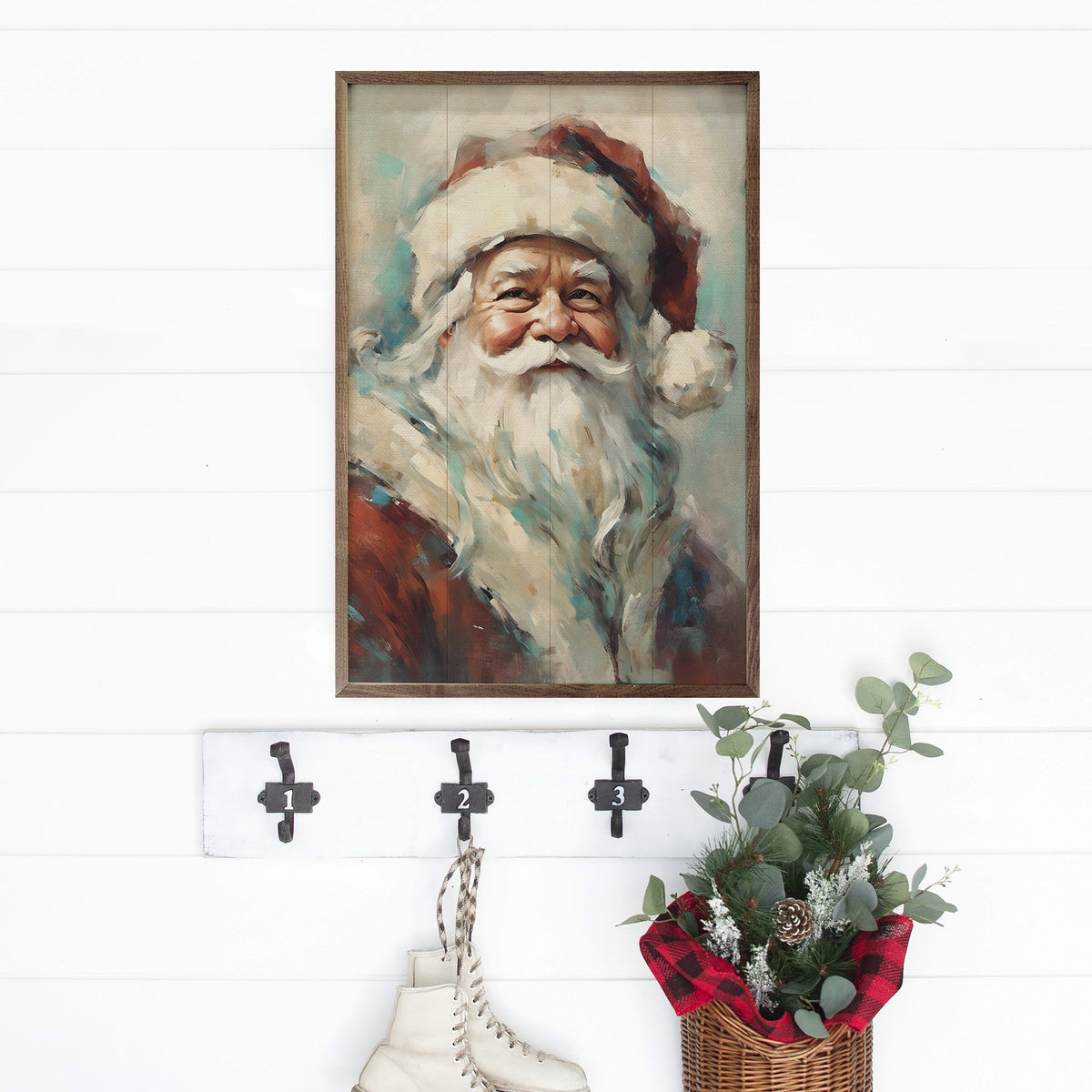 Red Santa Portrait Printed and Framed Wall Sign