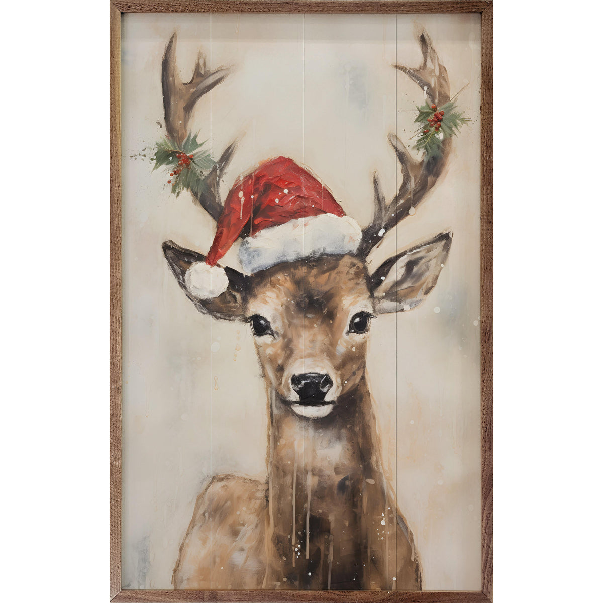 Reindeer With Hat By Petals Prints Design Printed and Framed Wall Sign