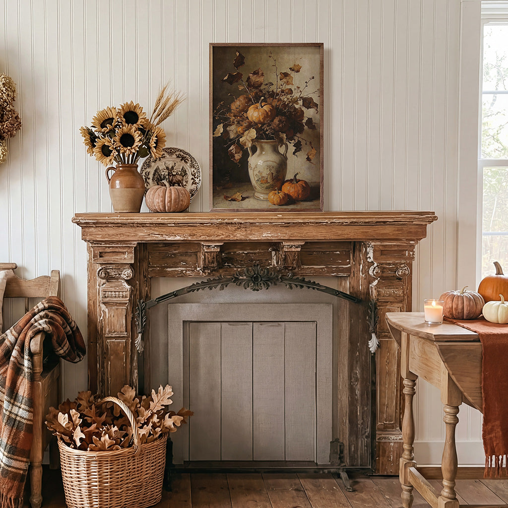 Rustic Autumn Floral With Harvest Pumpkins Printed and Framed Wall Sign