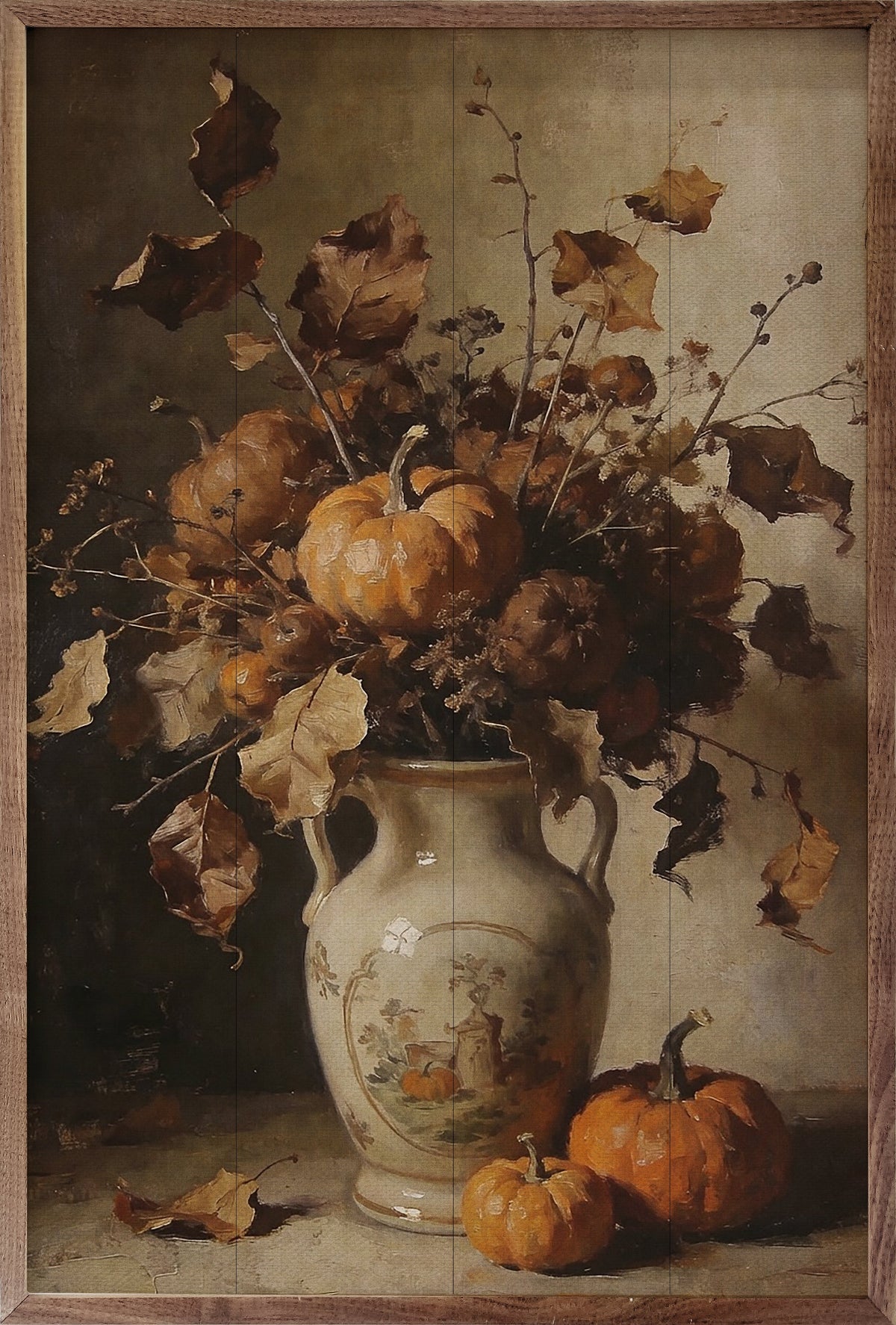 Rustic Autumn Floral With Harvest Pumpkins Printed and Framed Wall Sign