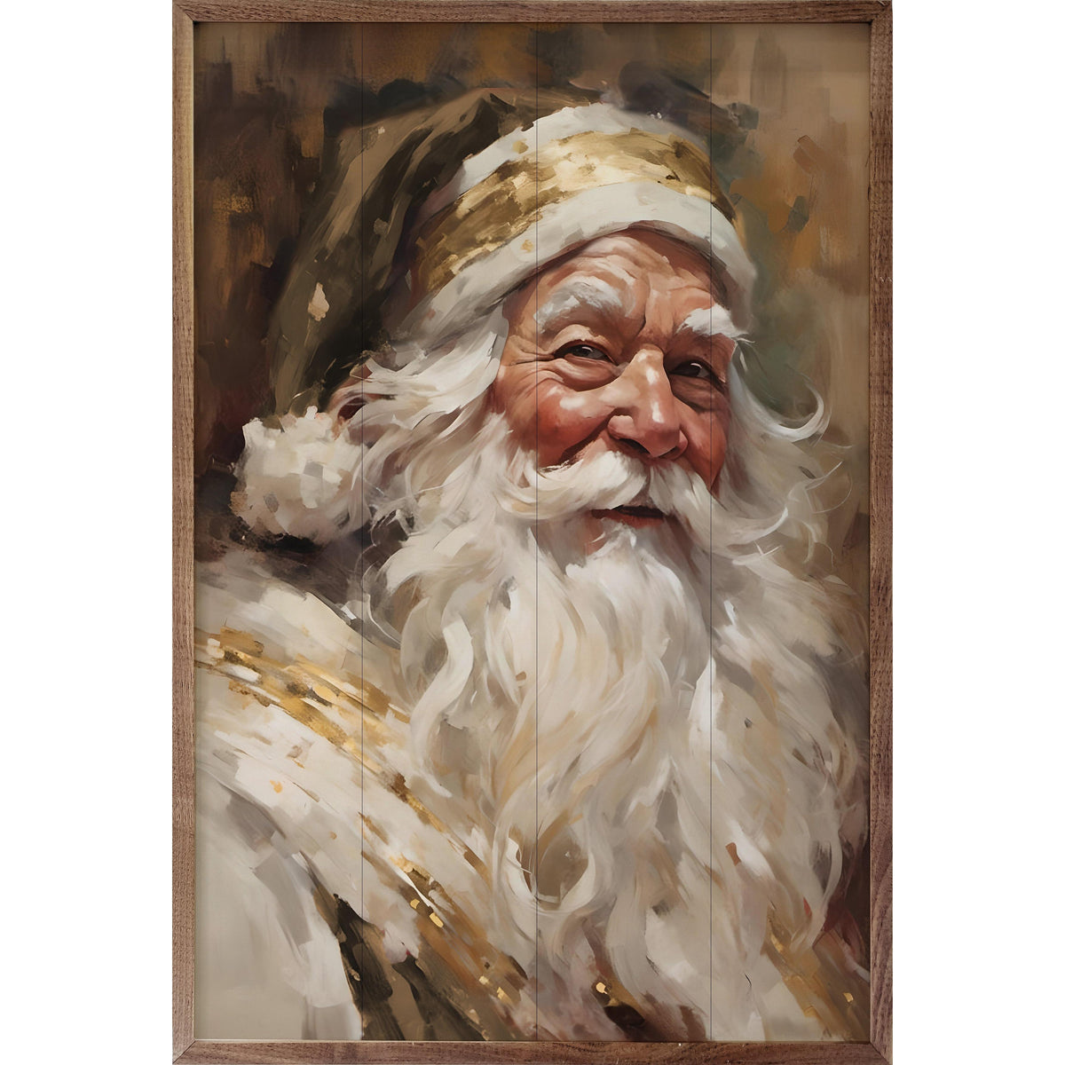 Santa In Gold With Gold Printed and Framed Wall Sign