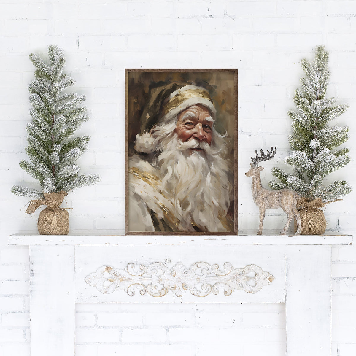 Santa In Gold With Gold Printed and Framed Wall Sign
