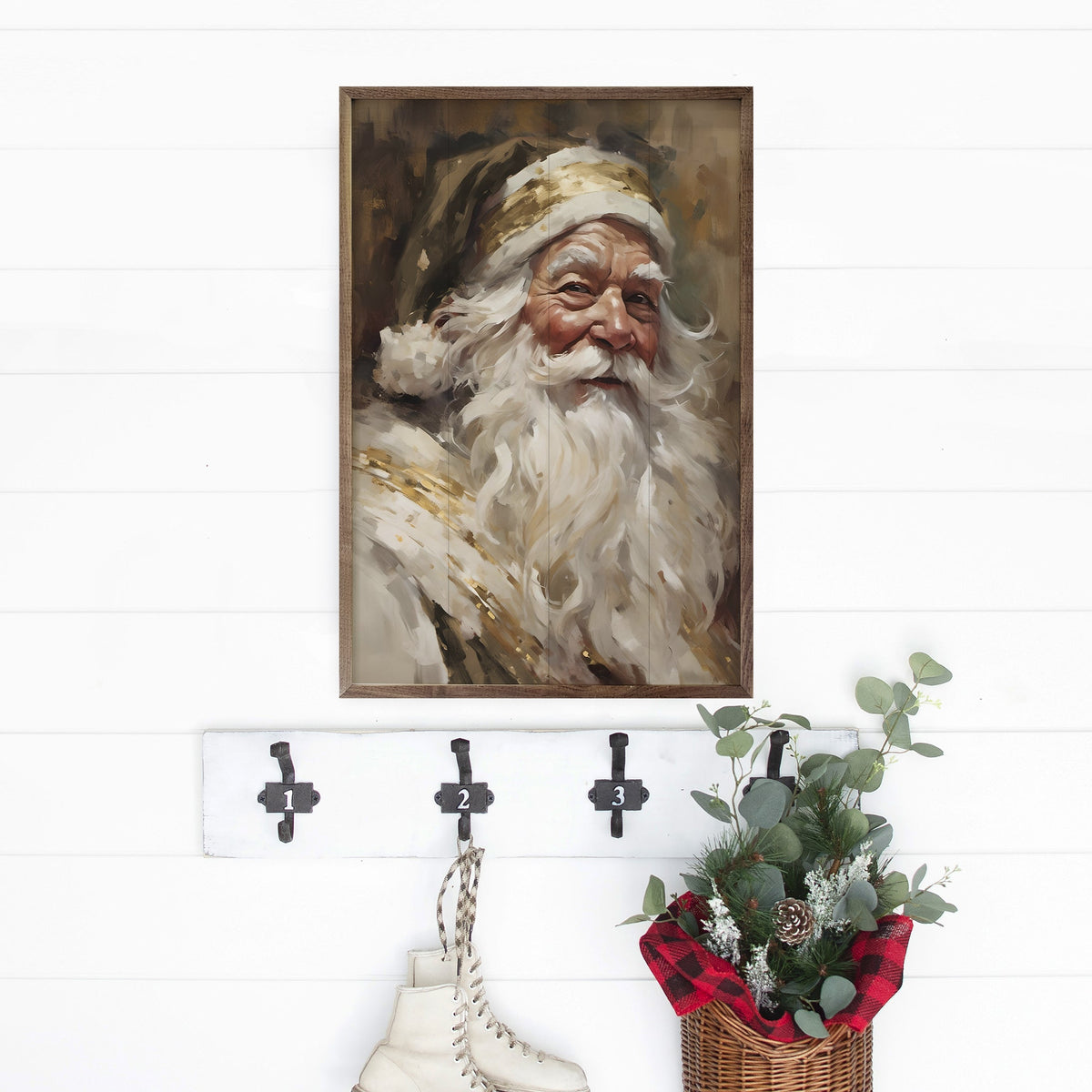Santa In Gold With Gold Printed and Framed Wall Sign