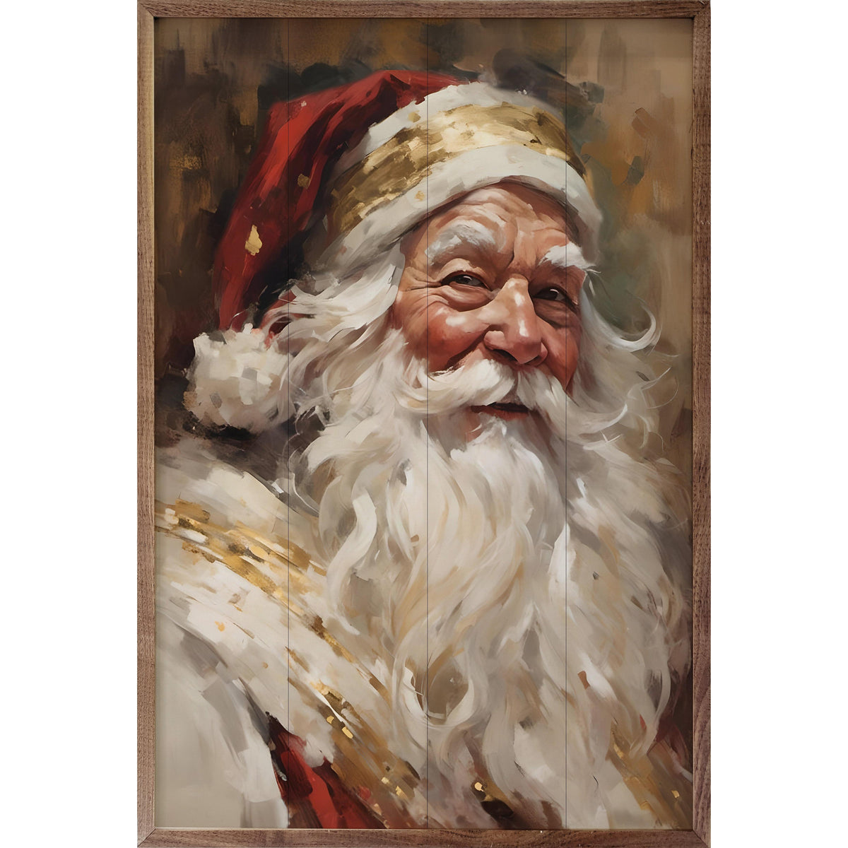 Santa In Red With Gold Printed and Framed Wall Sign