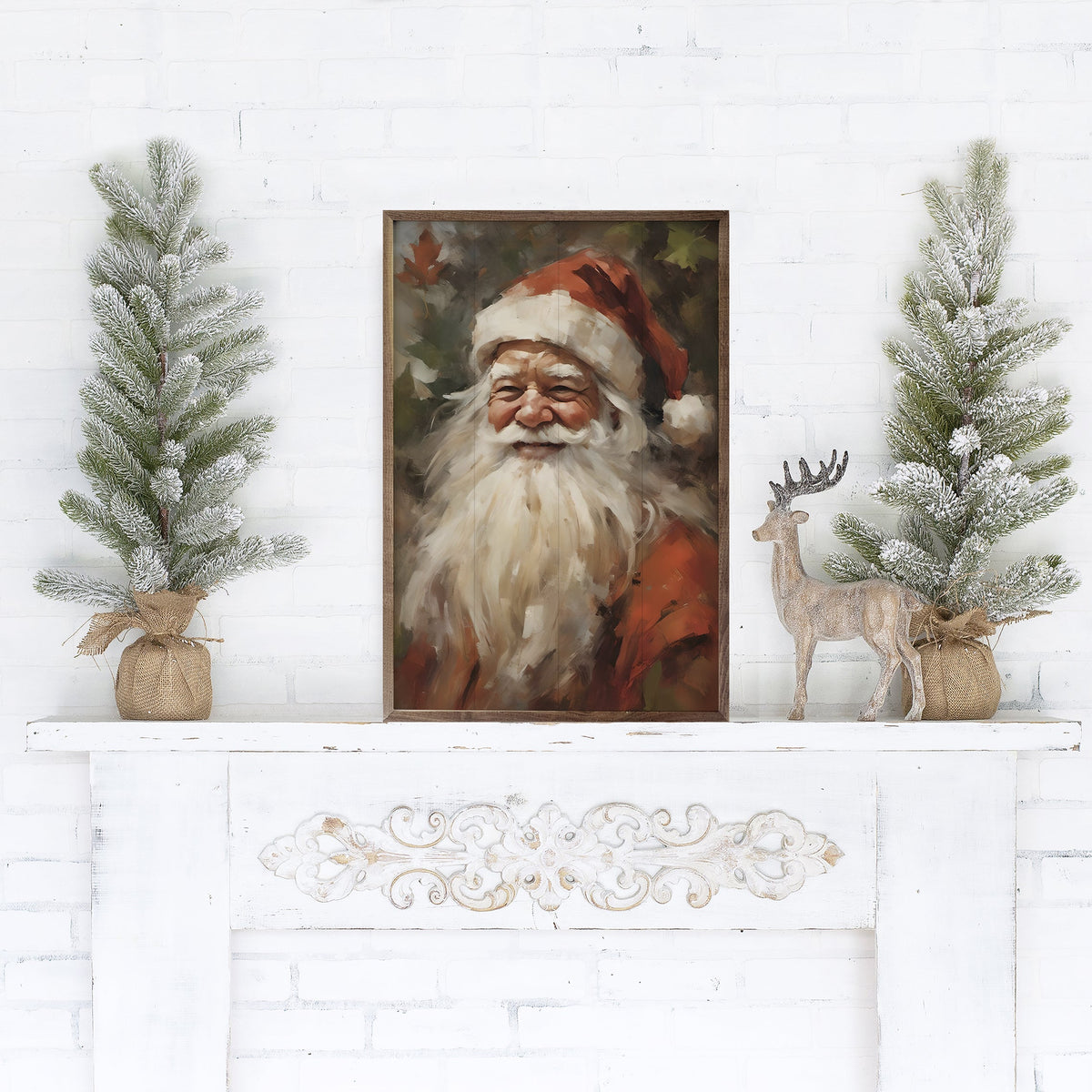 Santa Portrait In Red Printed and Framed Wall Sign