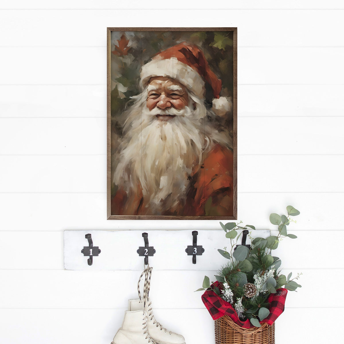 Santa Portrait In Red Printed and Framed Wall Sign
