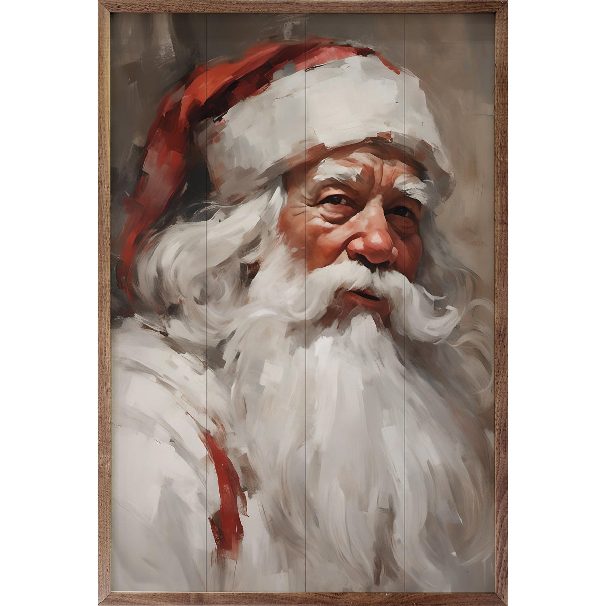 Santa Portrait In White Printed and Framed Wall Sign