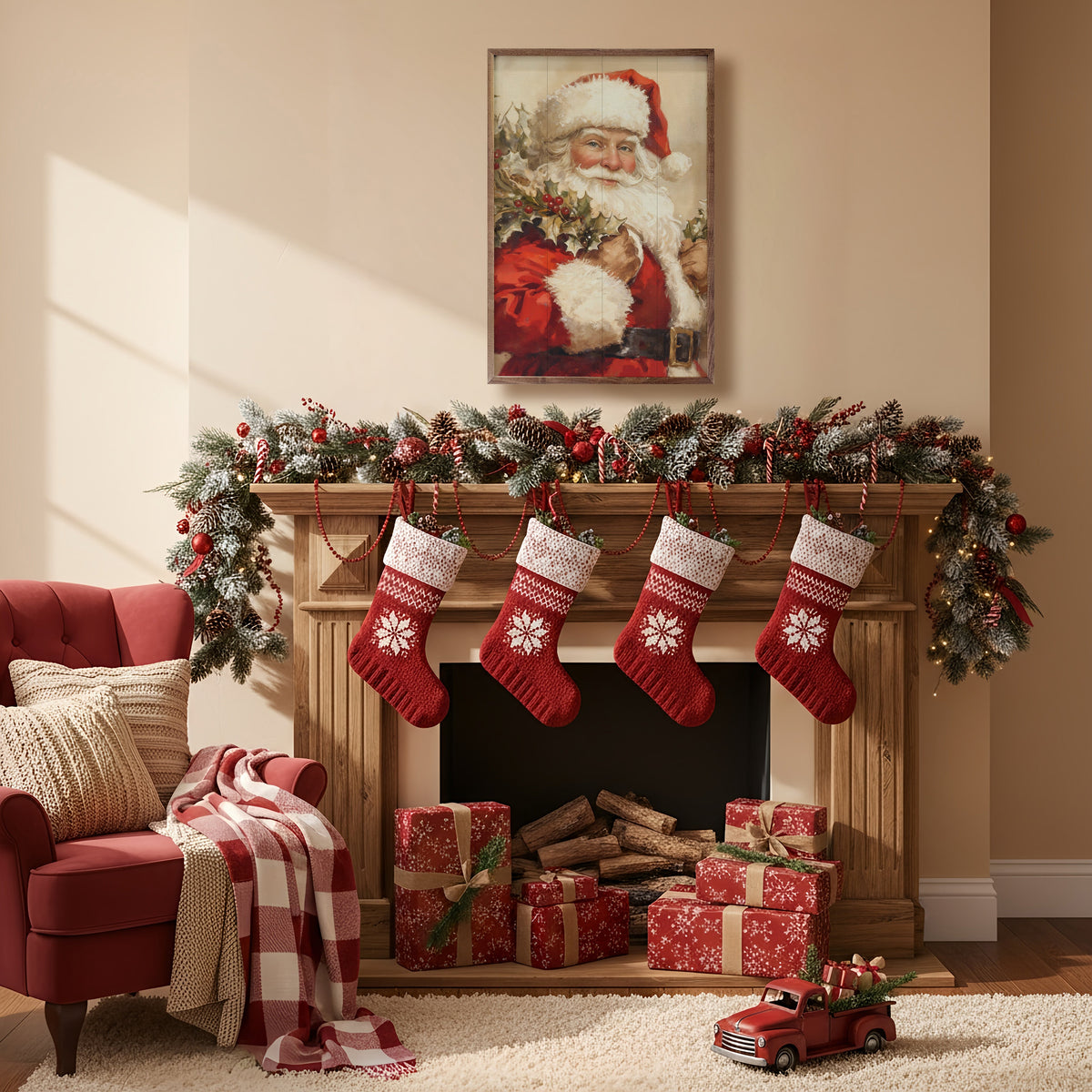 Santa With Black Belt And Mistletoe Printed and Framed Wall Sign