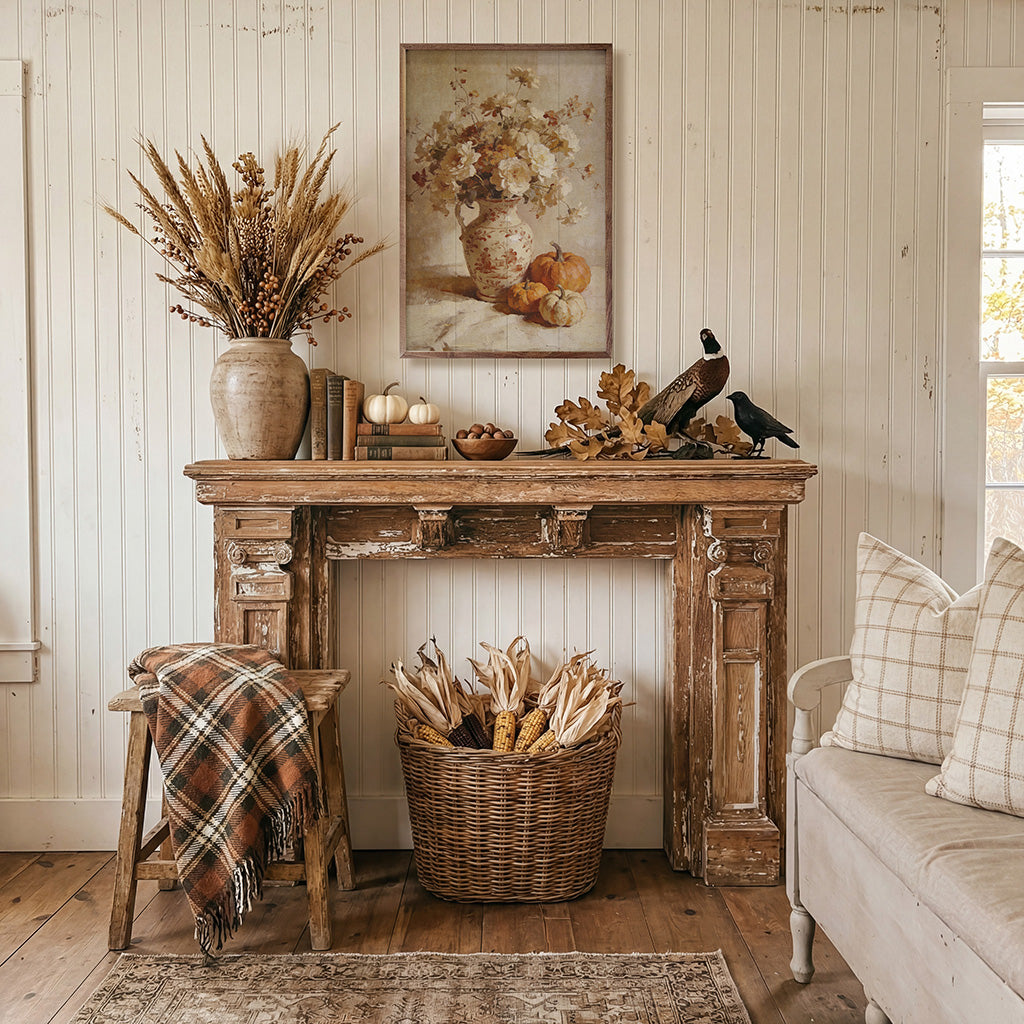 Soft Autumn Floral And Pumpkin Still Life Printed and Framed Wall Sign