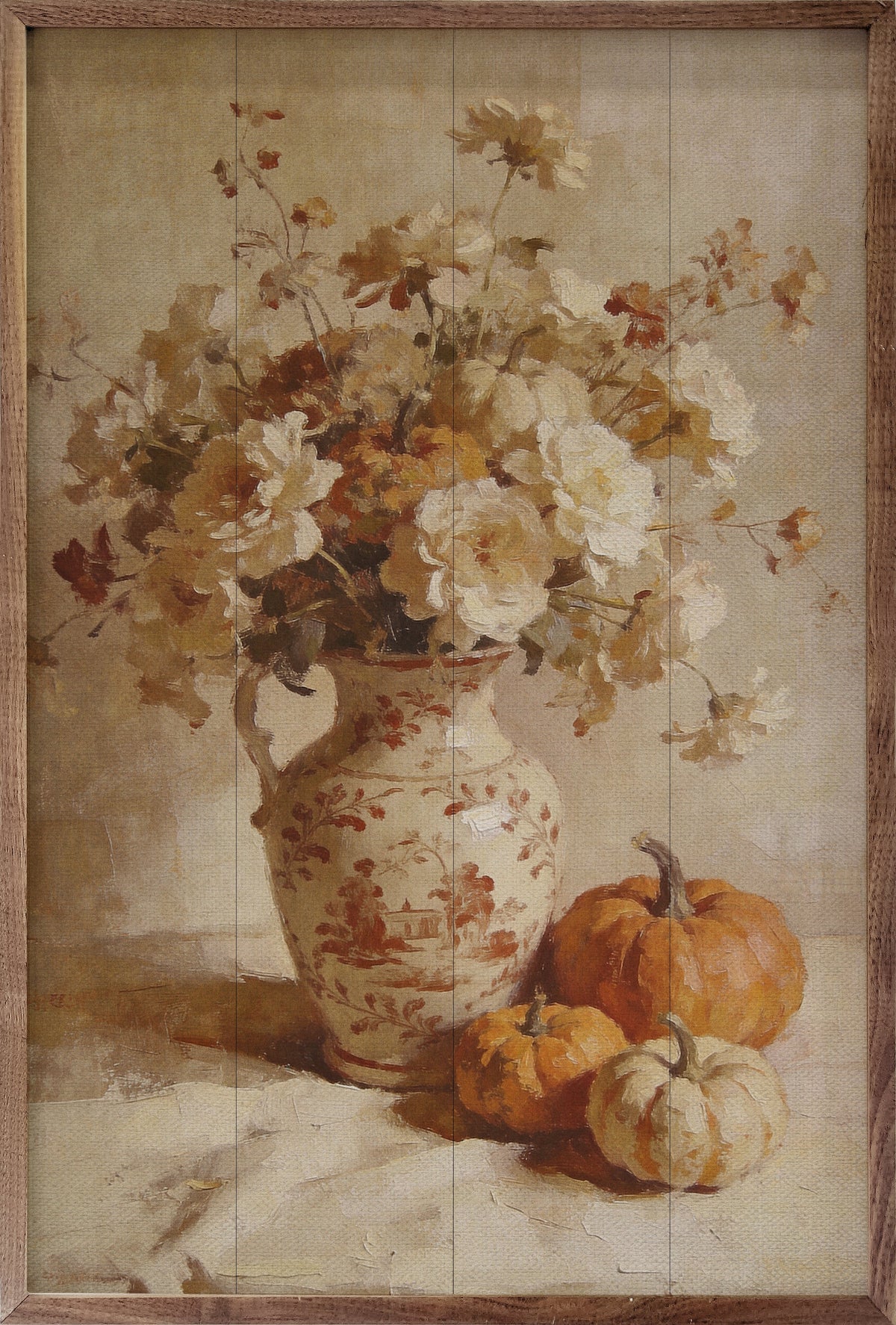 Soft Autumn Floral And Pumpkin Still Life Printed and Framed Wall Sign