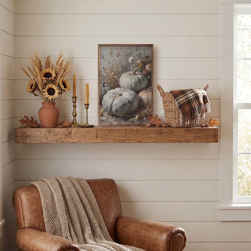 Soft Gray Heirloom Pumpkins Printed and Framed Wall Sign