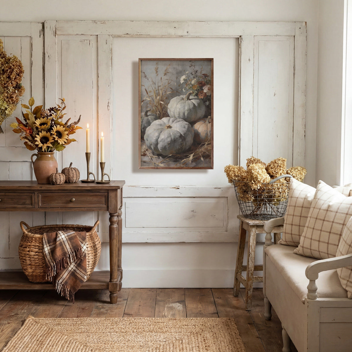 Soft Gray Heirloom Pumpkins Printed and Framed Wall Sign
