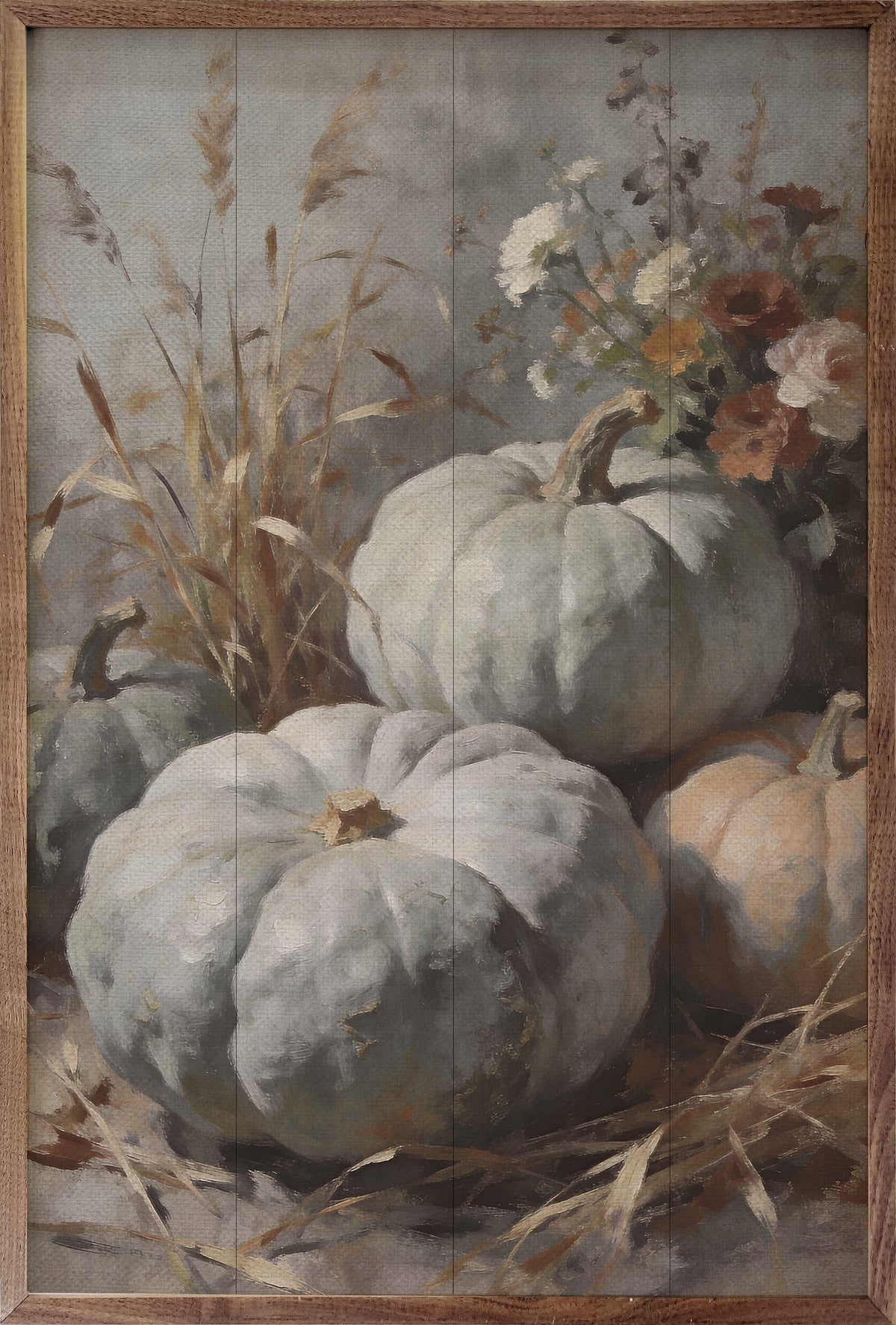 Soft Gray Heirloom Pumpkins Printed and Framed Wall Sign